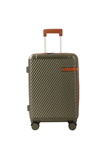 Quasar & Co. Medium expandable trolley 64x41x26.5-31cm, checked luggage, suitcase with lock, 4-wheel trolley, ABS, khaki