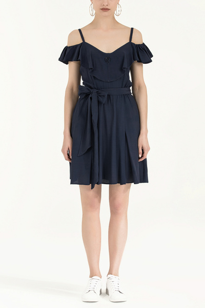 SOCIETA Lacivert Yakası volanlı askılı mini elbise 92356