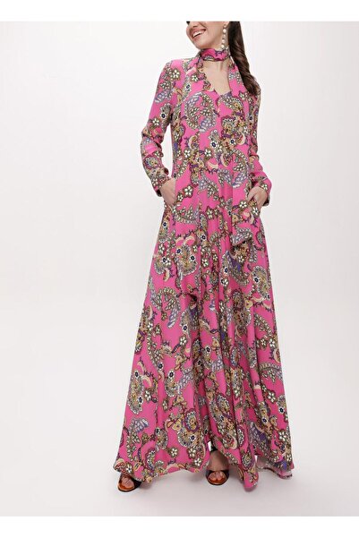 SOCIETA Pembe Godeli V yaka uzun elbise 94171