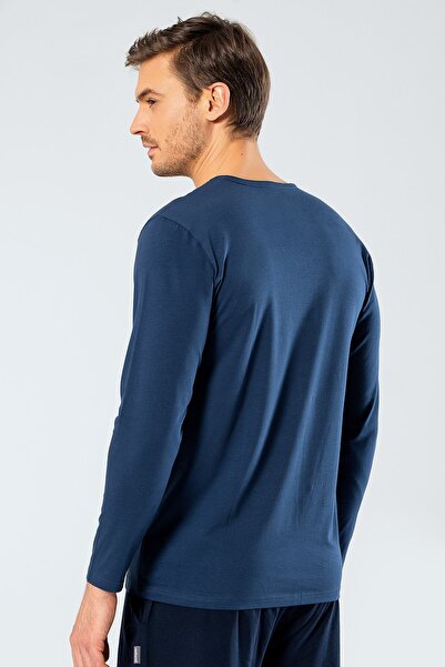 Cacharel Чоловіча футболка з V-подібним вирізом і довгими рукавами 1334/Індиго