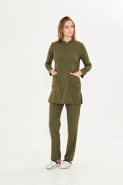 TIPMOD Haki Yeşil Likralı Tesettür Scrubs Takım