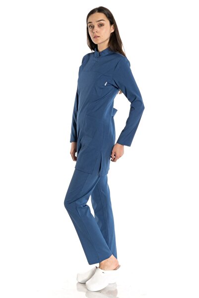 TIPMOD Likralı Indigo Tunik Tesettür Takım Hemşire Forması