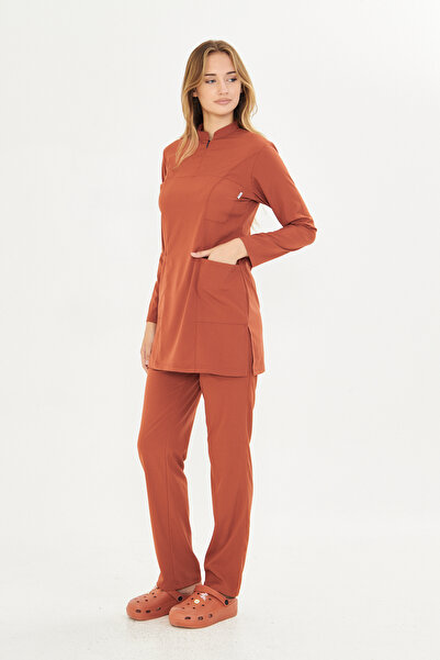 TIPMOD Kiremit Likralı Tesettür Scrubs Takım