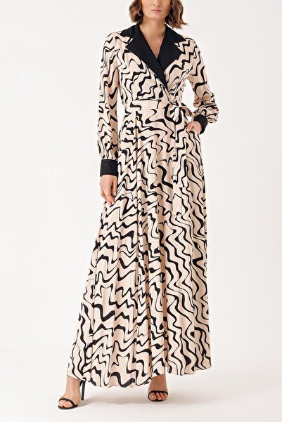 SOCIETA Bej Geniş yakalı vatkalı elbise 94367