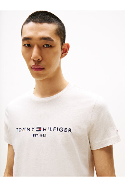 Tommy Hilfiger Beige Men's T-Shirt - Short Sleeve, Plain Model, Woven Fabric MW0MW11797-ACI