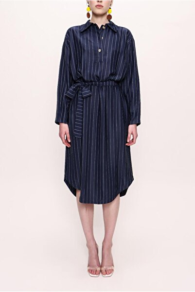 SOCIETA Lacivert Kemerli dökümlü elbise 93776