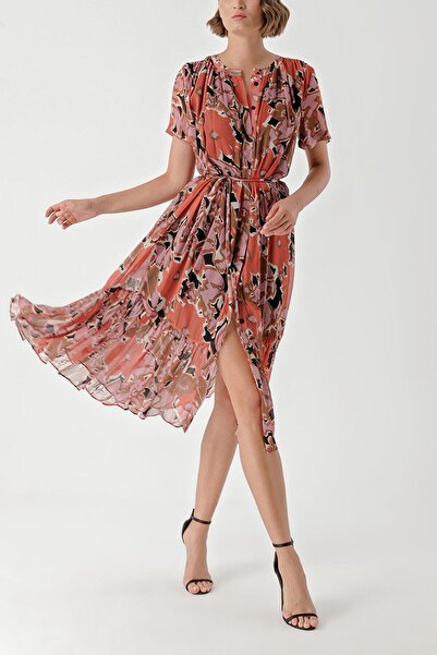 SOCIETA Desenli Büzgülü bol kesim elbise 94275
