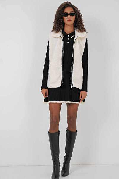 Bigdart Peluş Beyaz Kadın Yelek 6793