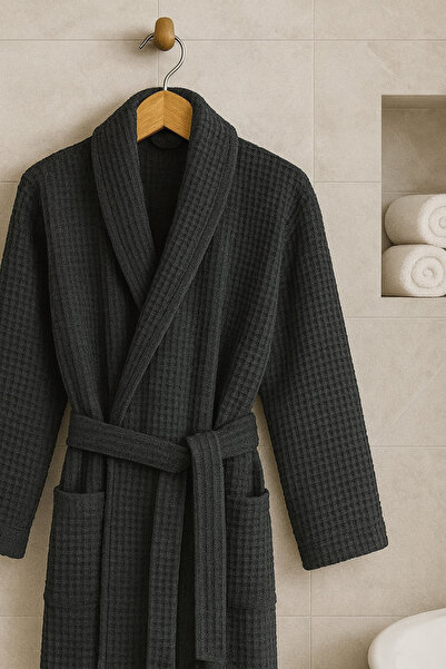 LUNGA VİTA رداء حمام وافل بايك جوفريت أسود منشفة قطنية مجعدة عالية الجودة