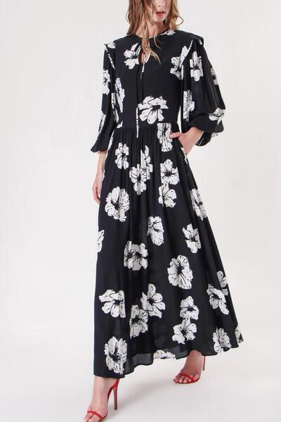 SOCIETA Siyah Balon kollu pens detaylı elbise 94234