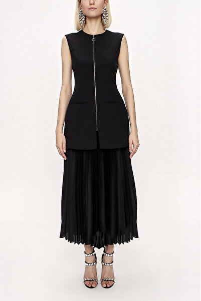 SOCIETA Siyah Fermuarlı slim fit yelek 61154