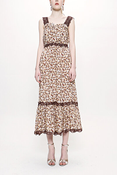 SOCIETA Bej Askılı dantelli elbise 93799