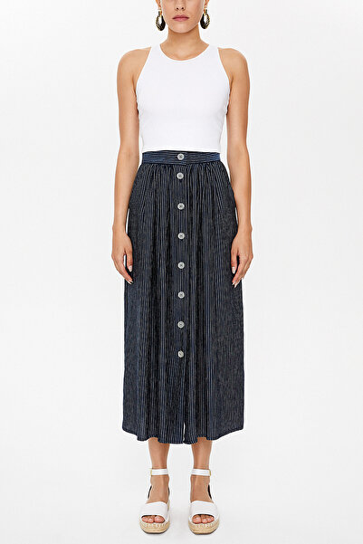 SOCIETA Siyah Düğmeli ve büzgülü etek 81052