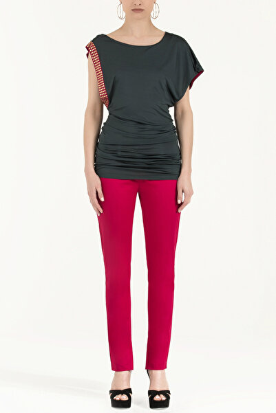 SOCIETA Haki Taş detaylı düşük omuz bluz 18580