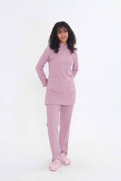 TIPMOD Likralı Pudra Pembe Tunik Tesettür Takım Hemşire Forması / Scrubs