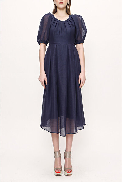 SOCIETA Mavi Balon kol kemerli Elbise 93096