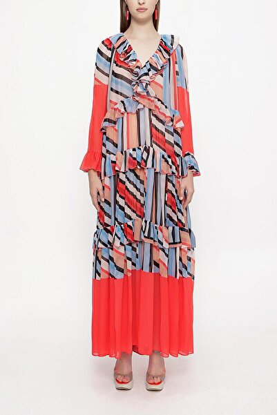 SOCIETA Kırmızı Büzgülü bol kesim elbise 94037