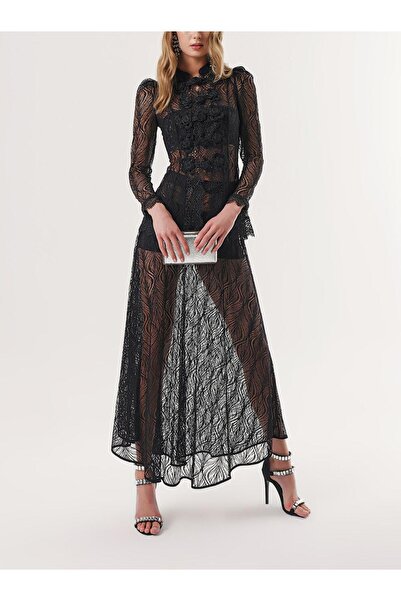 SOCIETA Siyah Dantel gömlek ve etek ikili takım 12309