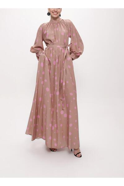 SOCIETA Pembe Bej Büzgülü uzun elbise 94290