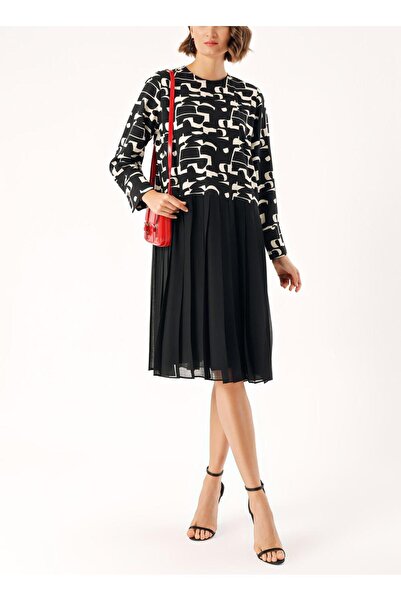 SOCIETA Siyah Pilise detaylı bol kesim elbise 94365