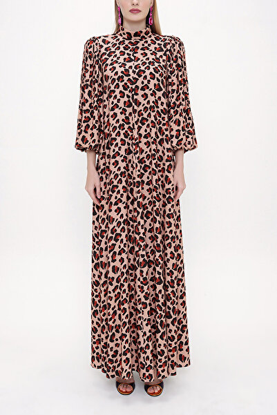SOCIETA Leopar Balon kollu uzun elbise 93831