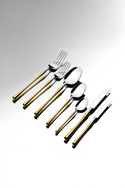 Nehir Marbella Gold Plain 12-Person 84-Piece Cutlery Set
