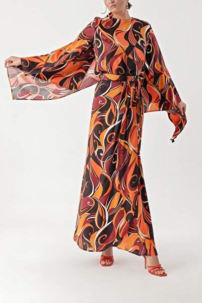 SOCIETA Desenli Beli lastikli pantolonlu etekli şallı dörtlü takım 12326