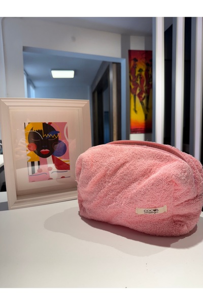 Pembe Havlu Kumaş Organizer Makyaj Çantası