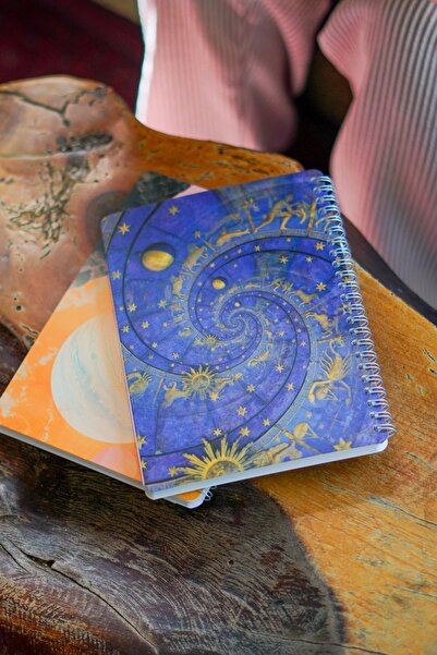 DİVAL A5 Spiral Cardboard Cover Set of 2 Checkered Lesson Programmed Note School Notebook - Galaxy
