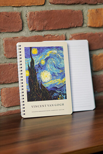 DİVAL A5 Spiral Cardboard Cover Set of 4 Lined Lesson Programmed Note School Notebook - Van Gogh Series