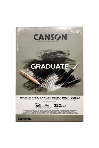 Canson Drawing Block Graduate Mix Media Gray 30 Pages A3 220 Gr
