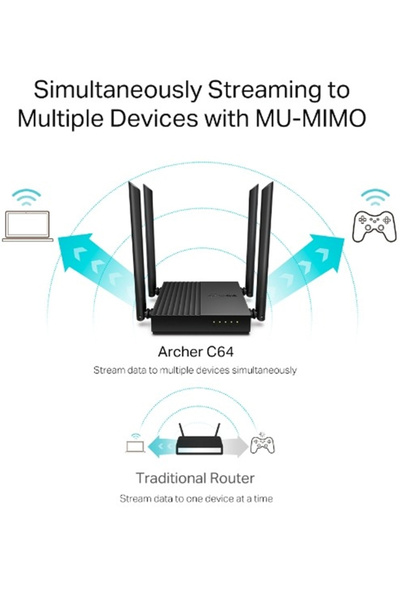 TP-LINK Archer C64 AC1200 Dual Band WiFi Router MU-MIMO, Beamforming, Gigabit Ports, WPA3