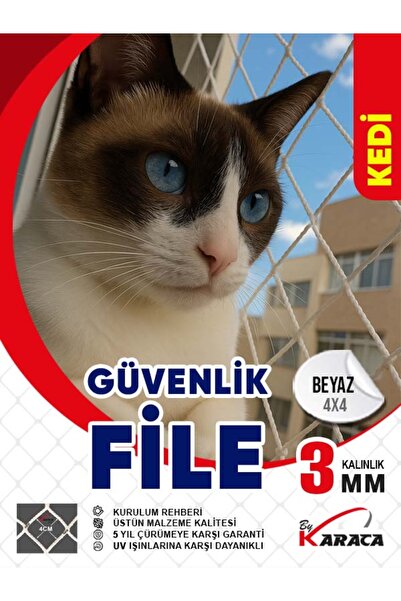 KARACAFİLE Kedi Balkon Güvenlik Filesi 2.8x2 Metre 3mm İp Kalınlığı 4x4 Gözen...