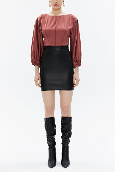 SOCIETA Siyah Yuksek bel mini etek 81147