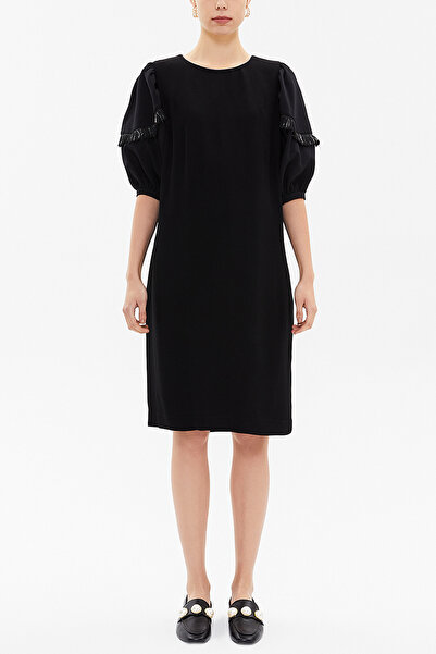 SOCIETA Siyah Balon kol bol kesim midi elbise 92048