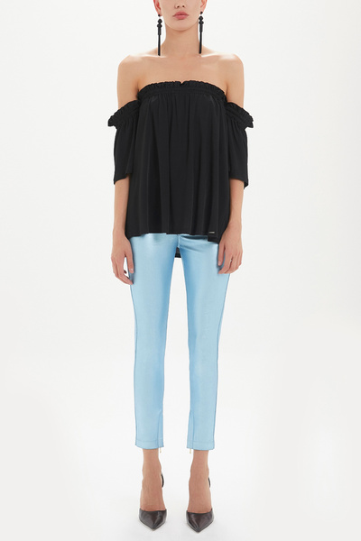 SOCIETA Siyah Lastikli düşük omuz örme bluz 19702