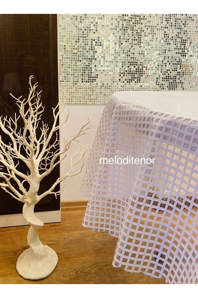 TNR Transparent Coating White Mesh Chain Hole Non-Slip Luxury Pvc Round Oilcloth Tablecloth