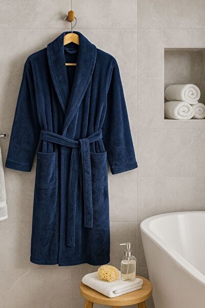 LUNGA VİTA Μπουρνούζι πολυτελείας μεγάλου μεγέθους Navy Blue Velvet