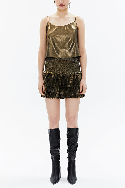 SOCIETA Altın Beli lastik detaylı volanlı mini etek 81156