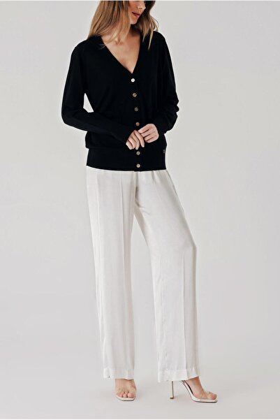 SOCIETA Siyah V yaka yünlü uzun triko hırka 28867