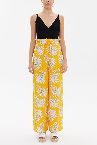 SOCIETA Sarı Ekru Bol kesim beli lastikli pantolon 41369