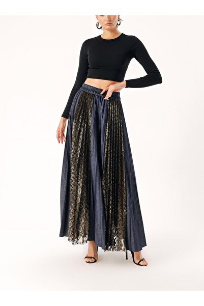 SOCIETA Lacivert Dantel detaylı piliseli etek 81273