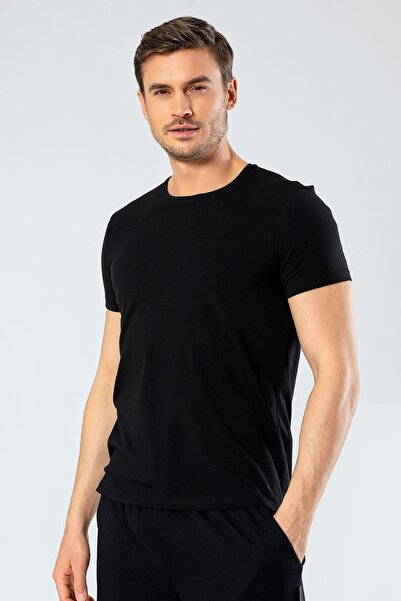 Cacharel Men's Crew Neck Lycra T-Shirt Black 1331/ Black