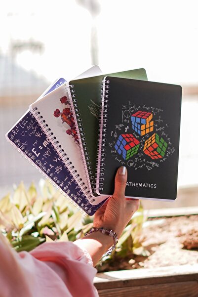 DİVAL A5 Spiral Cardboard Cover Set of 4 Checkered Lesson Programmed Note School Notebook - Academy Series