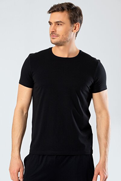 Cacharel Men's Crew Neck Lycra T-Shirt Black 1331/ Black