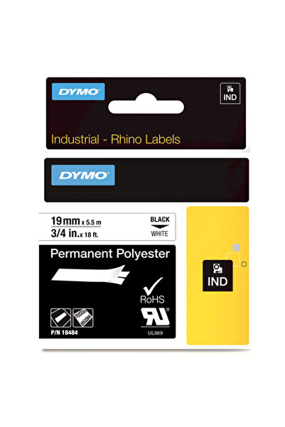 Dymo Rhino Pro Etiketi Plastik Sabit 19 MMx5,5 MT Beyaz Üzerine Siyah 18484