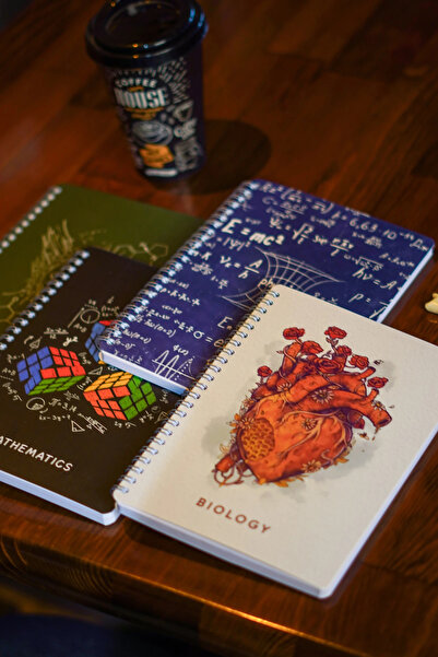 DİVAL A5 Spiral Cardboard Cover Set of 4 Checkered Lesson Programmed Note School Notebook - Academy Series