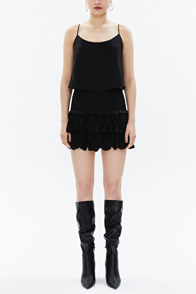 SOCIETA Siyah Beli lastik detaylı volanlı mini etek 81156