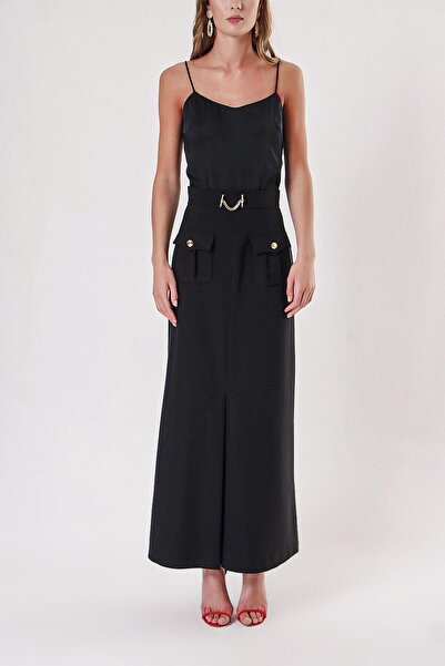 SOCIETA Black Accessory and Zipper Detailed High Waist Skirt 81215