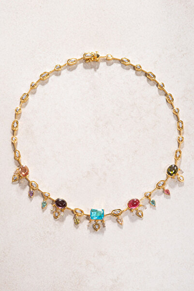 SOCIETA Altın Renkli kristal taş detaylı 925 ayar gümüş kolye 13